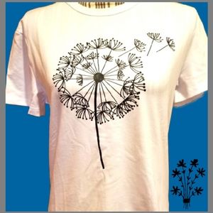 White Summer T-shirt with Black Flower Print - Mostly Cotton